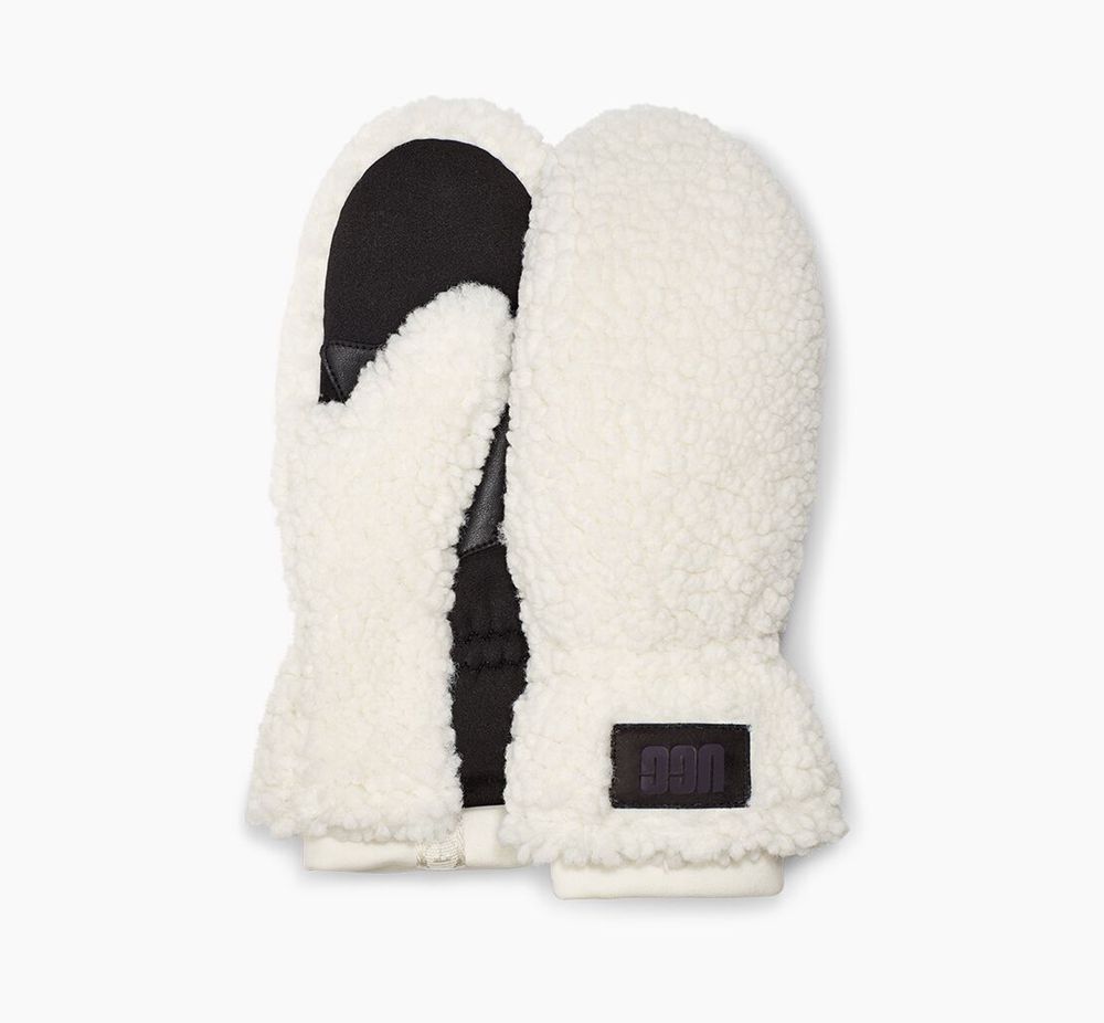 Ugg Glove Womens - Ugg Sherpa Mitten W Logo White - 204PVZQHE